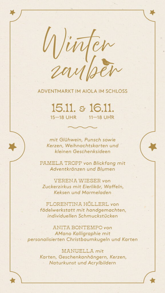 Adventmarkt im Aiola im Schloss am 15. und 16.11.2025