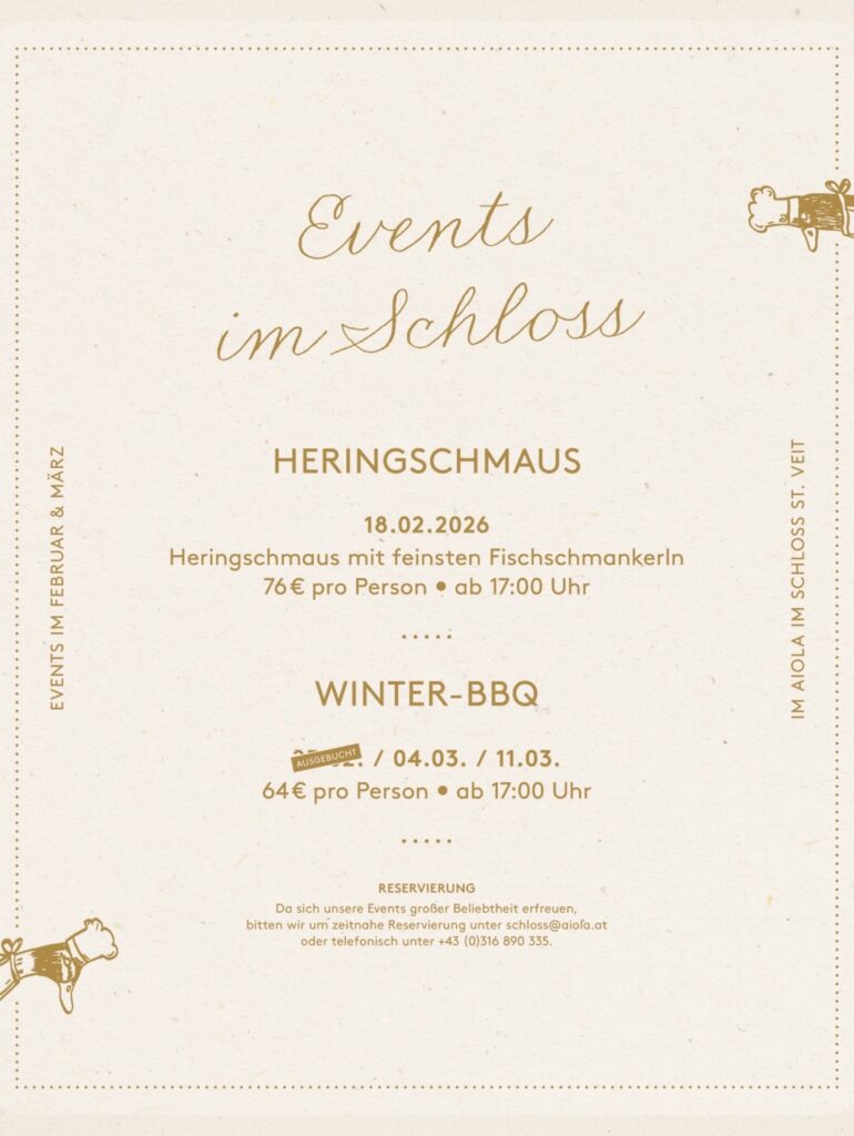 Winter-BBQ und Heringsschmaus im Aiola im Schloss. Unsere Events im neuen Jahr.
