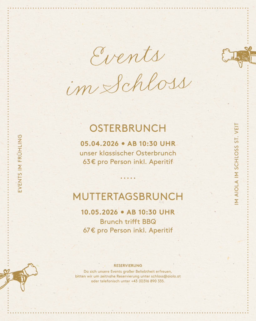 Unsere Schloss-Events im Frühling: Osterbrunch und Muttertagsbrunch.